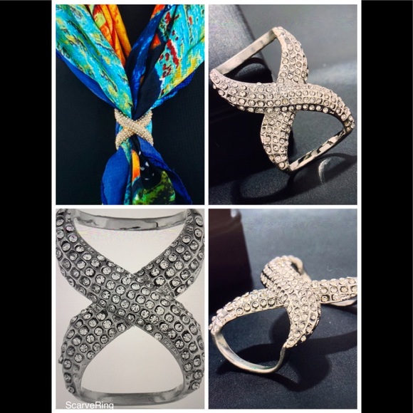 Accessories - RHINESTONE  SCARF DOUBLE RING SILVER